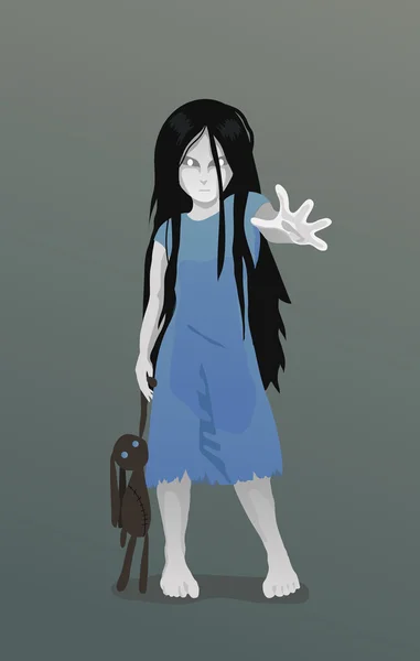 Ghost κορίτσι με το παιχνίδι — Διανυσματικό Αρχείο