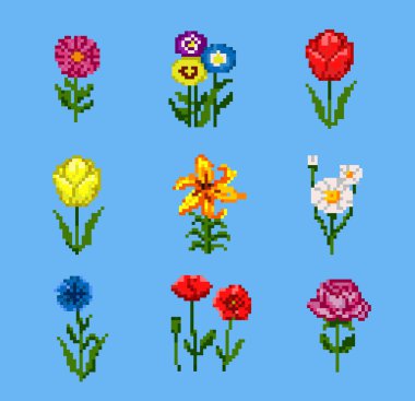 Piksel çiçek Icons Set