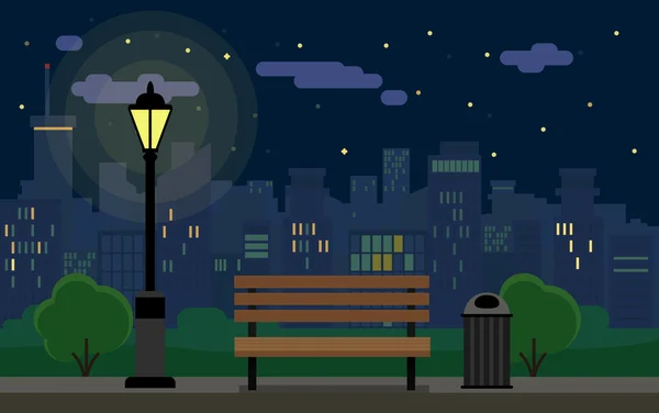 밤 풍경 및 벤치 — 스톡 벡터