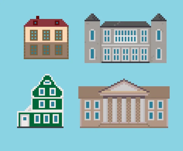 Pixel Набір історичних будинків — стоковий вектор