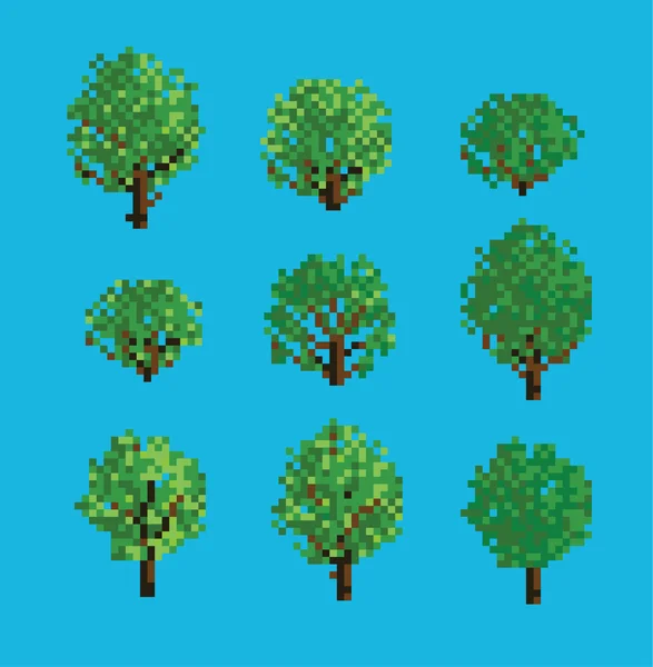Набор пиксельных деревьев — стоковый вектор