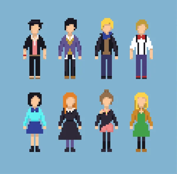 Pixel Conjunto de Hipster Personas — Archivo Imágenes Vectoriales