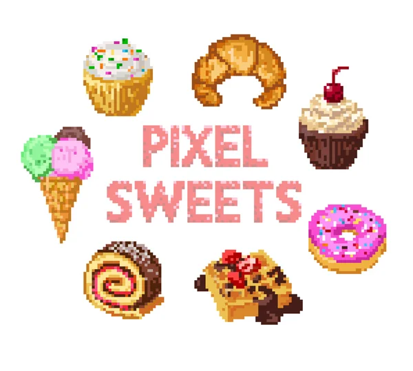 Conjunto de dulces de píxeles — Vector de stock