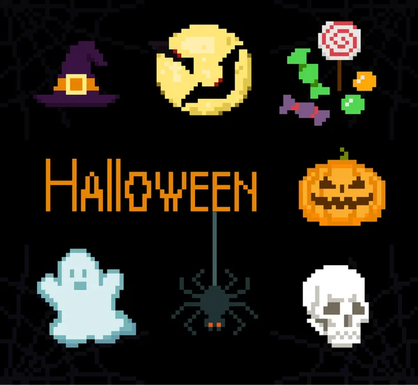 Ícones de Halloween Pixel — Vetor de Stock