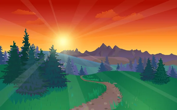 Hermoso paisaje de puesta de sol — Vector de stock