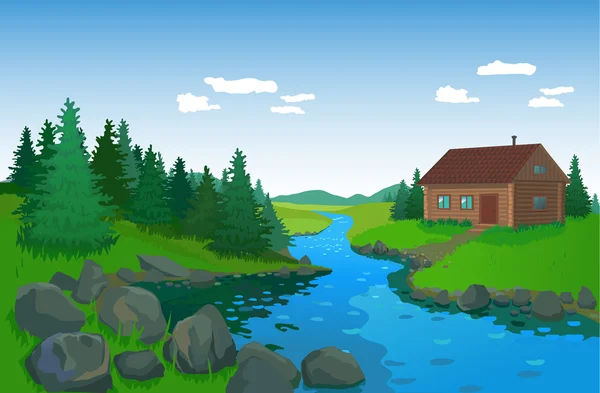 Hermoso paisaje con río — Vector de stock