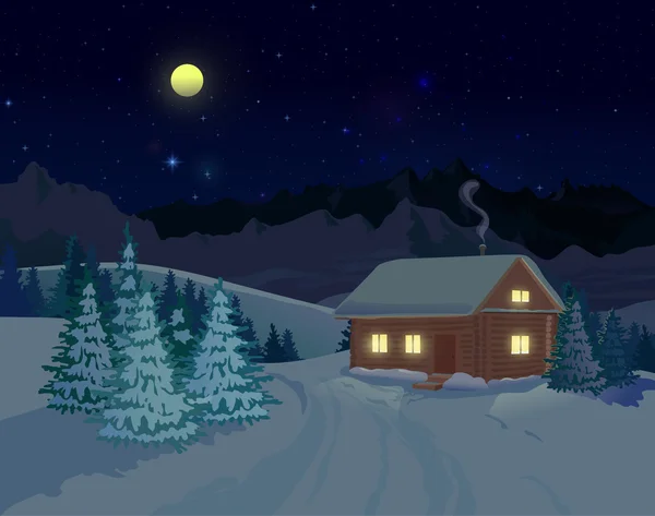 Krásná Zimní krajina s domem — Stockový vektor