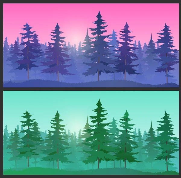 Hermosos árboles de abeto paisaje — Vector de stock