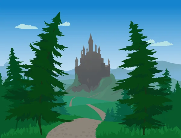 Paisaje con castillo — Vector de stock