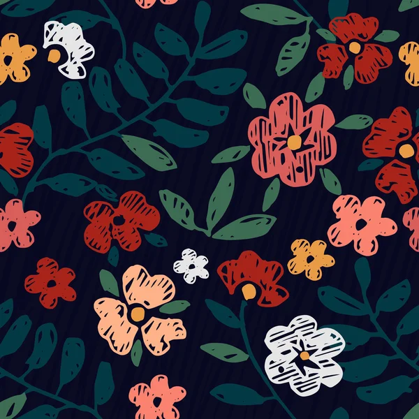 Dibujado a mano patrón de flores sin costura — Archivo Imágenes Vectoriales