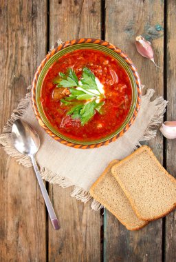 Ukrayna ve Rusya ulusal kırmızı çorba çorbası.