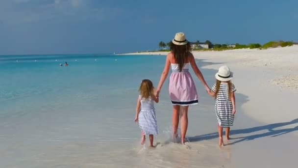 Glad vacker familj på en tropisk strandsemester — Stockvideo