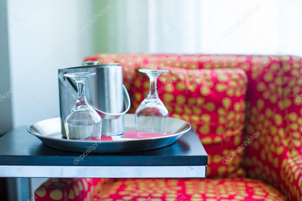 Romantic Bedroom With Wine Glasses In Luxury Hotel Interior