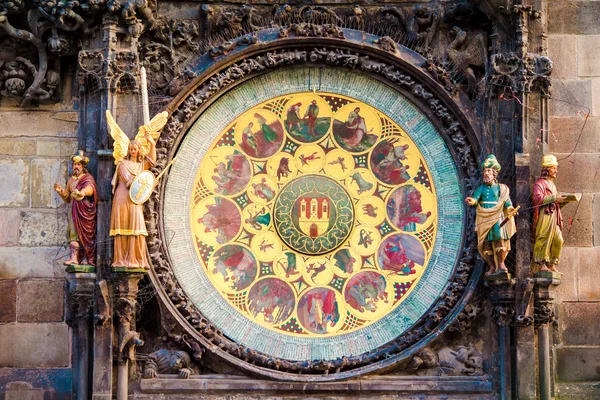 Astronomické hodiny orlojem záběr v České republice, Evropě. Vintage styl. Pražský orloj detail. Slavný přitažlivosti obyvatelé Praga — Stock fotografie