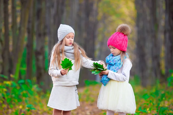 Little adorable girls outdoors at warm sunny autumn day — Stock Photo, Image
