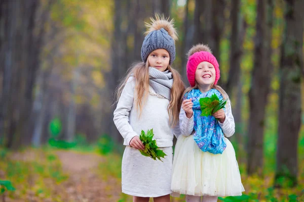 Pequeñas chicas adorables al aire libre en el cálido día soleado de otoño — Foto de Stock