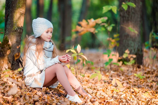 Adorable little girl outdoors at beautiful autumn day — Stock Photo, Image