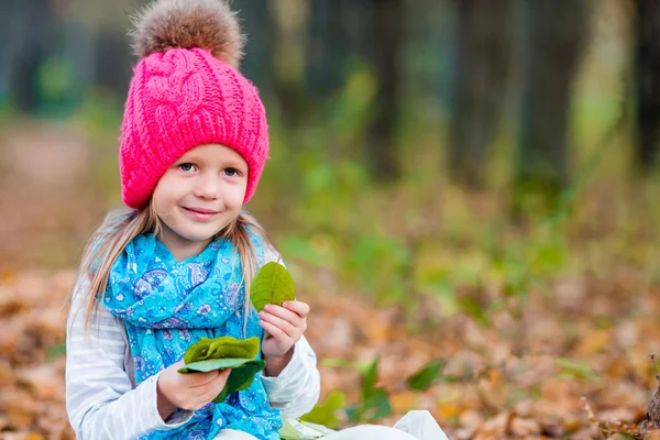 Portrait of adorable little girl outdoors at beautiful autumn day — Stock Photo, Image
