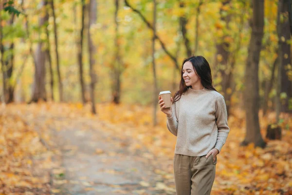 秋天的概念-秋叶下的秋天公园里美丽的女人 — 图库照片