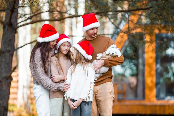 Noel günü yürüyen çocukları olan güzel bir aile. — Stok fotoğraf