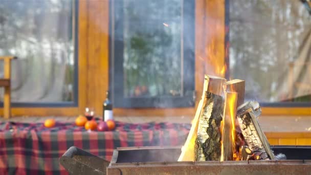 Grelha de fogo para cozinhar piquenique ao ar livre — Vídeo de Stock