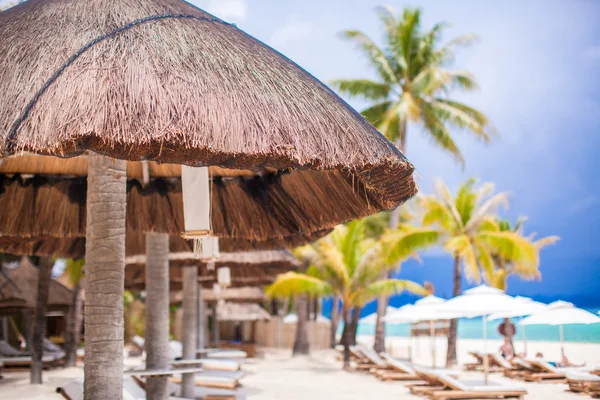 Пляжные деревянные стулья для отдыха на тропическом пляже — стоковое фото
