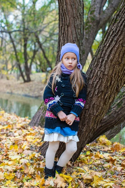 Kleines Mädchen im Herbstpark im Freien — Stockfoto