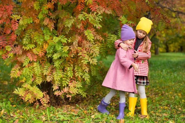 Two adorable girls outdoors in autumn forest — Stock Photo, Image