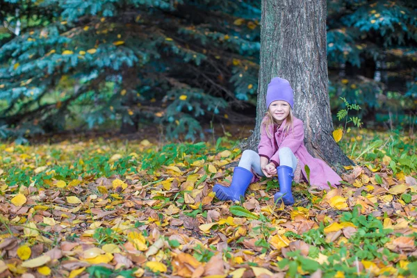晴れた秋の日秋の公園で幸せな少女 — ストック写真