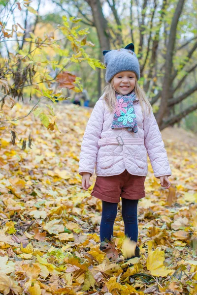 Dışarıda güzel bir sonbahar gününde sevimli küçük bir kız. — Stok fotoğraf