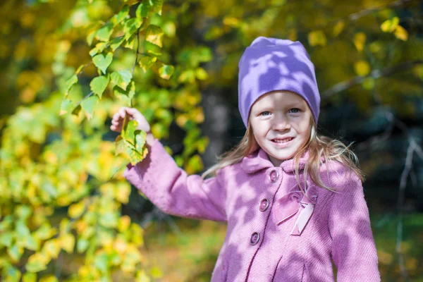 Söt liten flicka på vacker höstdag utomhus — Stockfoto