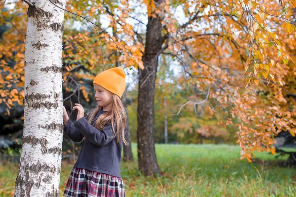 Söt liten flicka på vacker höstdag utomhus — Stockfoto