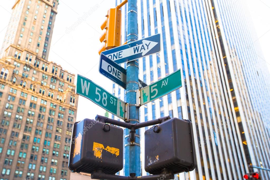 The intersection of 58th street and 5th Avenue in New York City