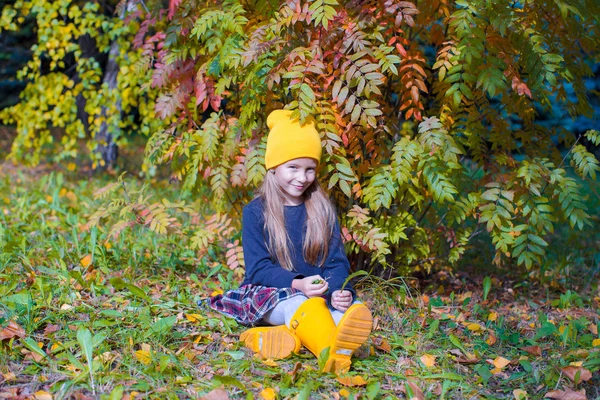 Adorable little girl at beautiful autumn day outdoors — Stock Photo, Image