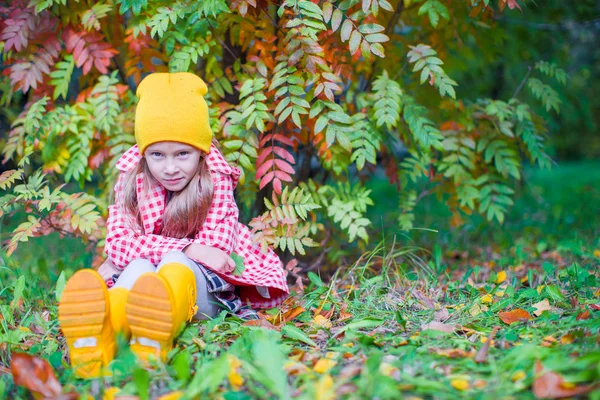 Roztomilá holčička v nádherný podzimní den venku — Stock fotografie