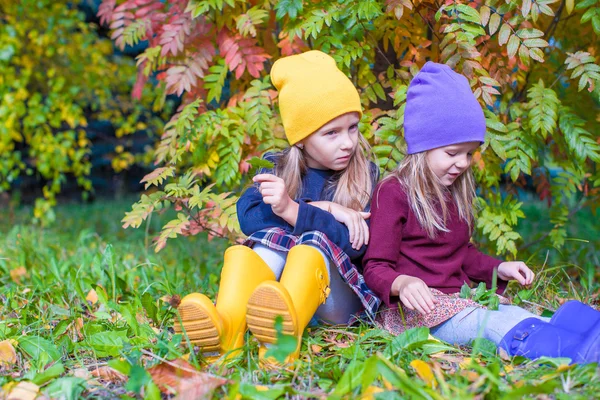 Adorable little girls at beautiful autumn day outdoors — Stock Photo, Image