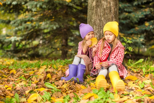 Adorables petites filles à la belle journée d'automne en plein air — Photo