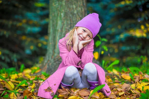在阳光灿烂的秋天秋天公园小可爱女孩 — 图库照片