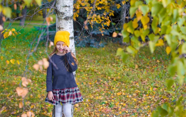 Adorable little girl at beautiful autumn day outdoors — Stock Photo, Image