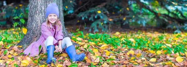 Niña feliz en el parque de otoño en el día de otoño soleado —  Fotos de Stock