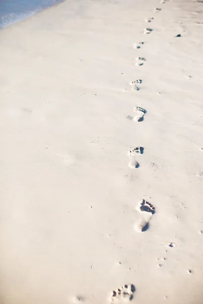 Karayipler ada beyaz kum üzerinde insan ayak izleri — Stok fotoğraf