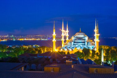 gün batımında Sultanahmet Camii-istanbul, Türkiye, sultanahmet bölgesinde