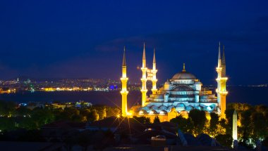 gün batımında Sultanahmet Camii-istanbul, Türkiye, sultanahmet bölgesinde