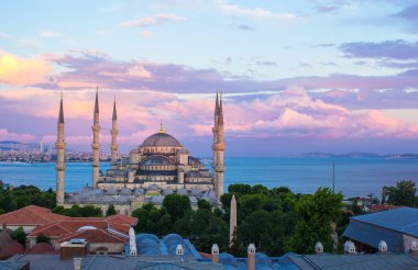 gün batımında Sultanahmet Camii-istanbul, Türkiye, sultanahmet bölgesinde
