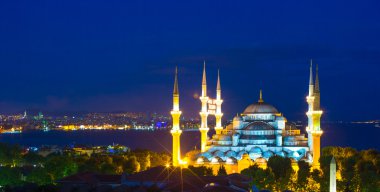 gün batımında Sultanahmet Camii-istanbul, Türkiye, sultanahmet bölgesinde