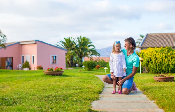 Happy young father and his adorable little daughter outdoors — Stock Photo, Image