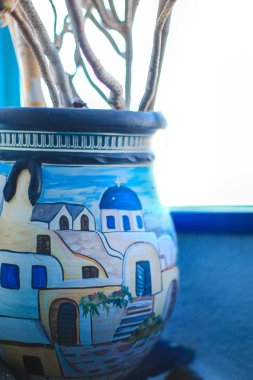 Traditional Greek pots in the houses of Santorini, Greece clipart