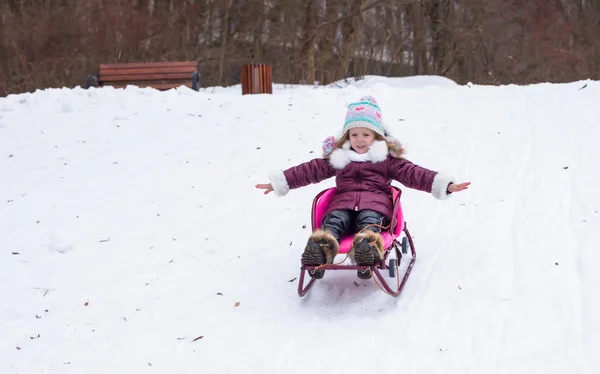 Adorable little happy girl have fun in winter snowy day — Stock Photo, Image