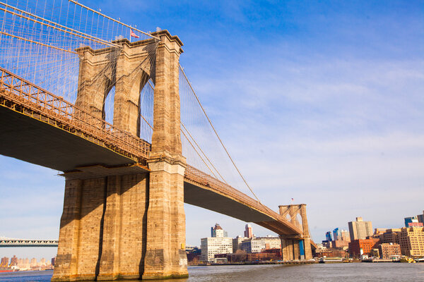 Brooklyn Bridge over East River viewed from New York City, USA