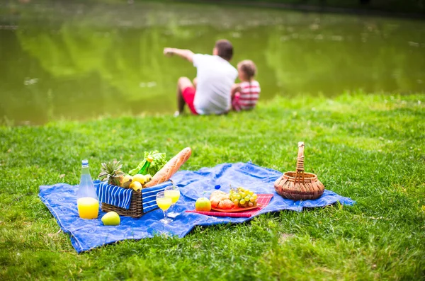 Família feliz piquenique no parque — Fotografia de Stock